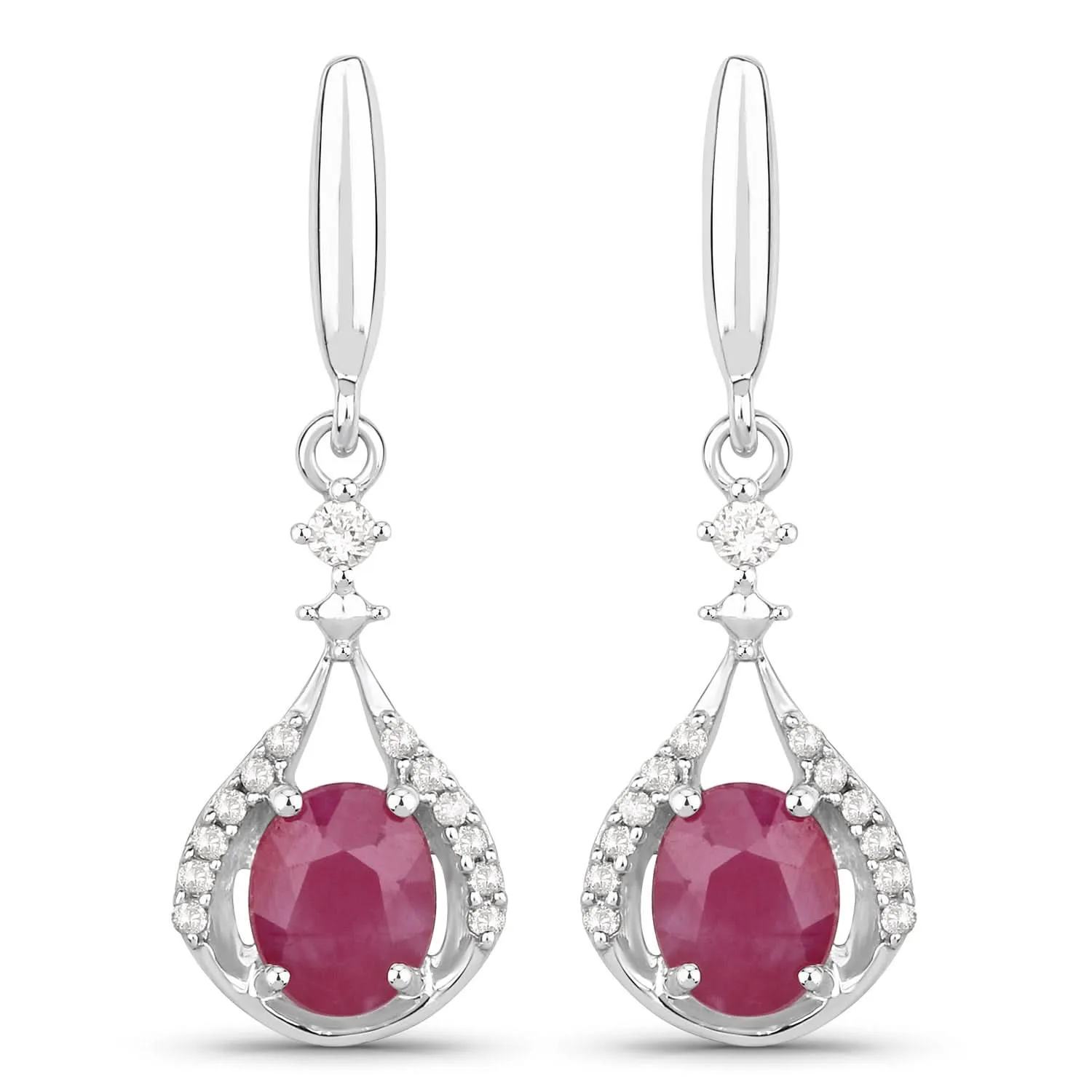 0.70 Ct Genuine Ruby & White Diamond 14K White Gold Earrings