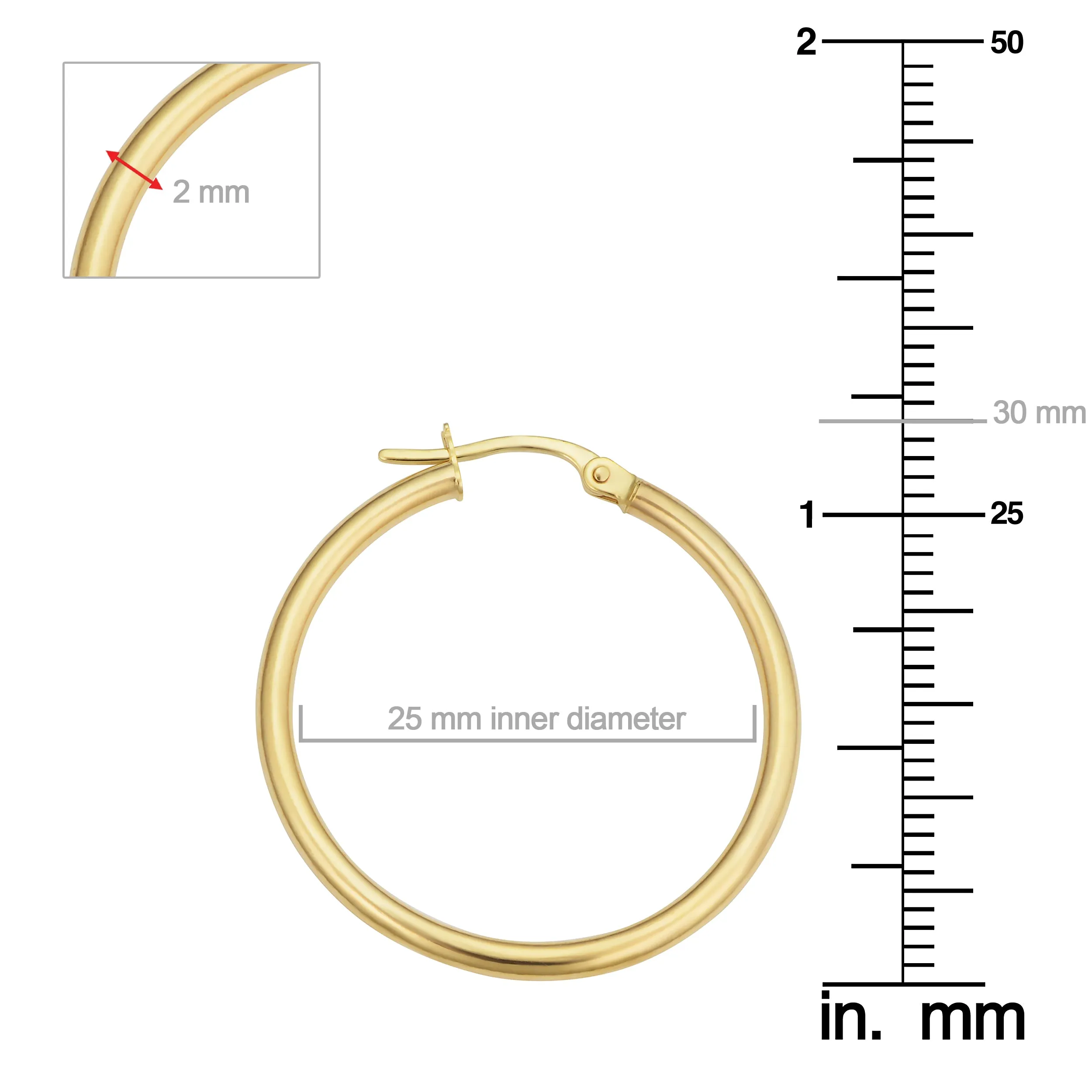 10k Yellow Gold Polished Hoop Earrings (2x25 mm)