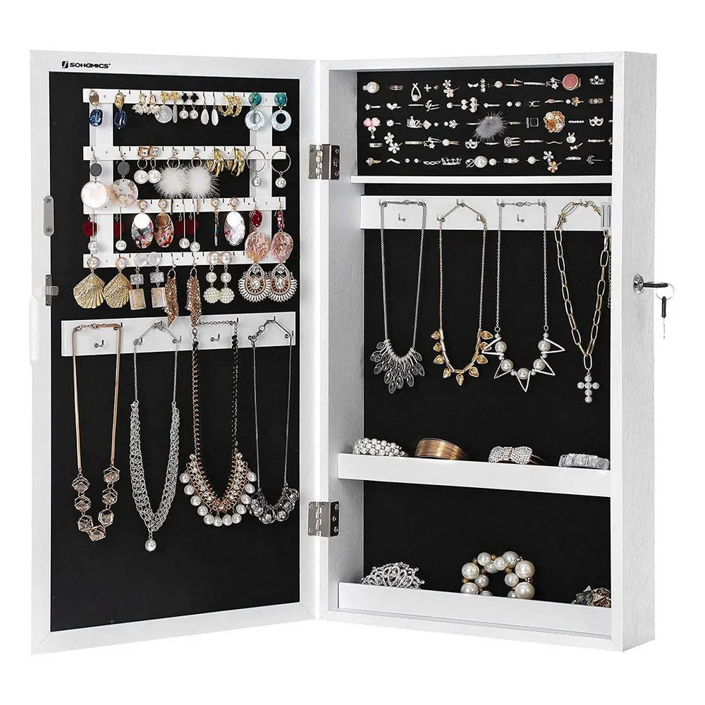26 Inch Wall Mountable Jewelry Cabinet, Mirror Panel, White By Casagear Home