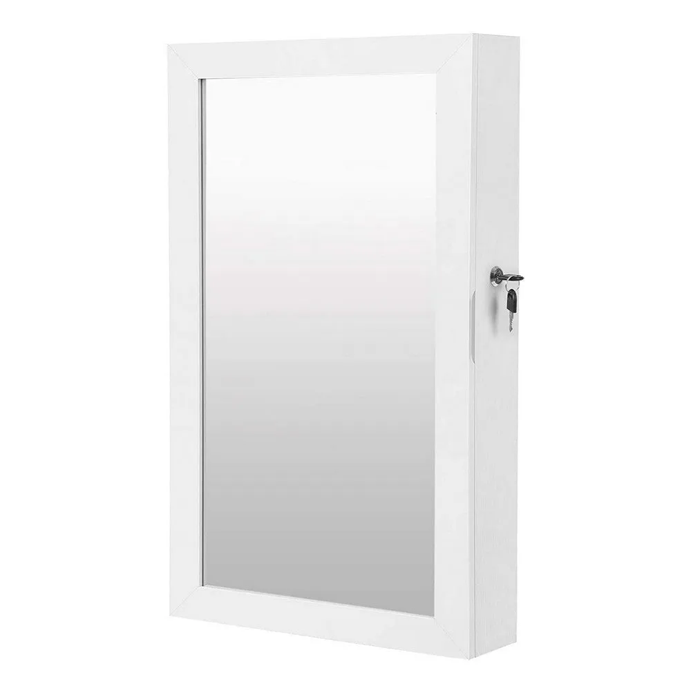 26 Inch Wall Mountable Jewelry Cabinet, Mirror Panel, White By Casagear Home