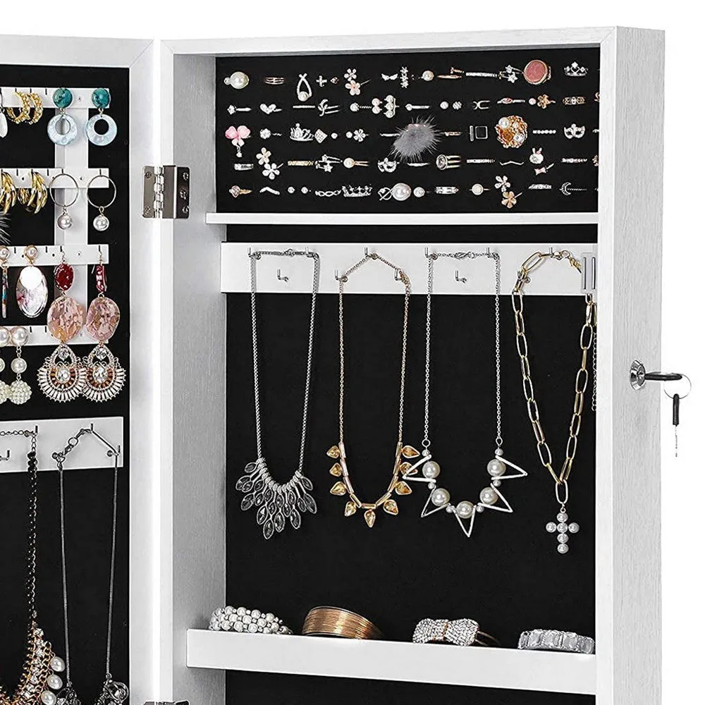 26 Inch Wall Mountable Jewelry Cabinet, Mirror Panel, White By Casagear Home
