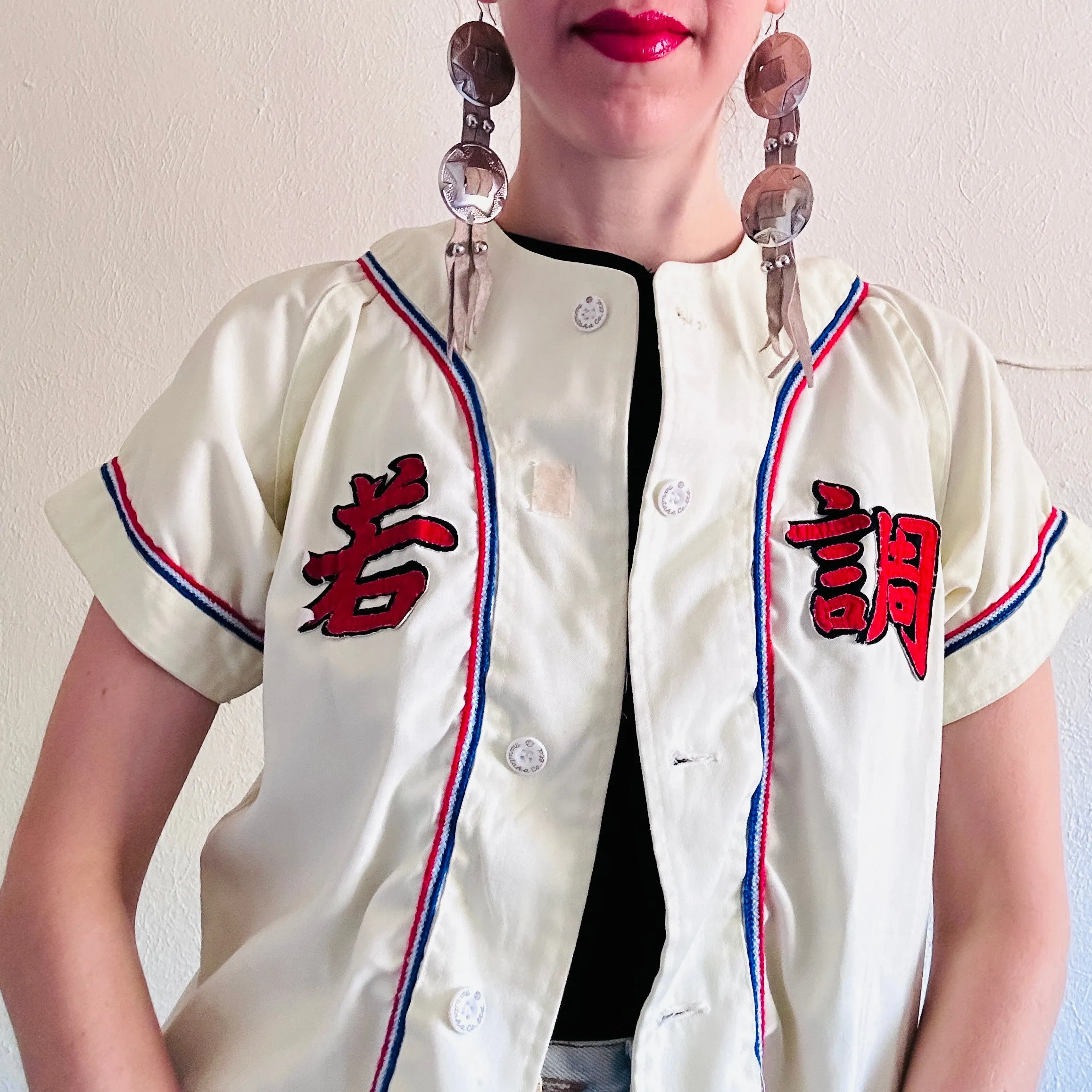 70S VINTAGE JAPANESE BASEBALL JERSEY TOP // SIZE MEDIUM