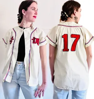 70S VINTAGE JAPANESE BASEBALL JERSEY TOP // SIZE MEDIUM