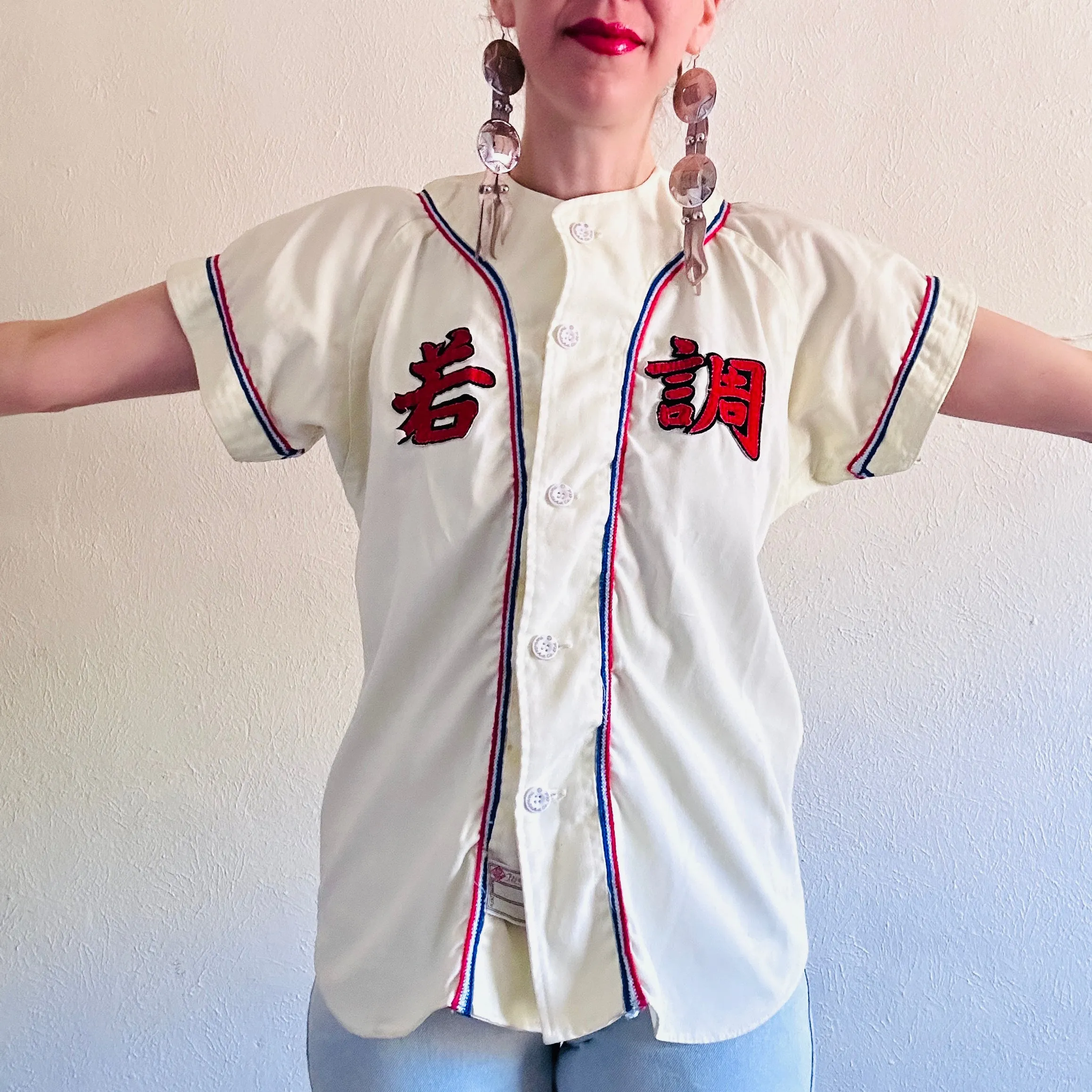 70S VINTAGE JAPANESE BASEBALL JERSEY TOP // SIZE MEDIUM