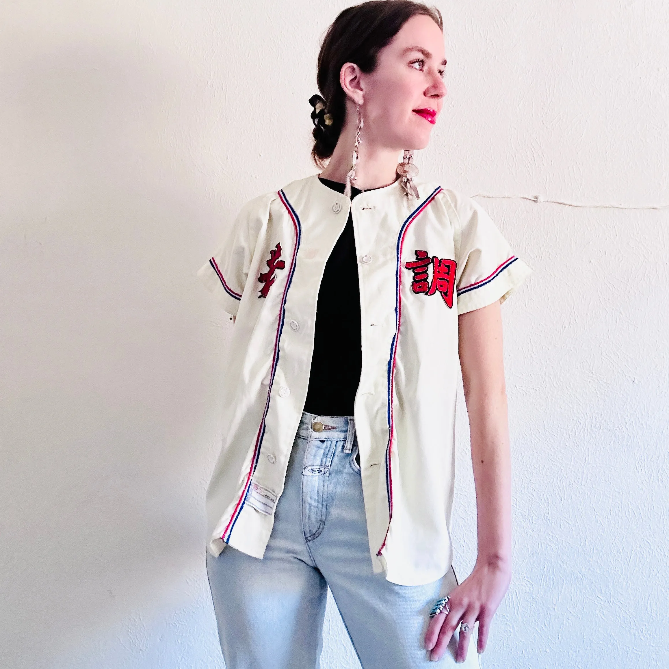 70S VINTAGE JAPANESE BASEBALL JERSEY TOP // SIZE MEDIUM