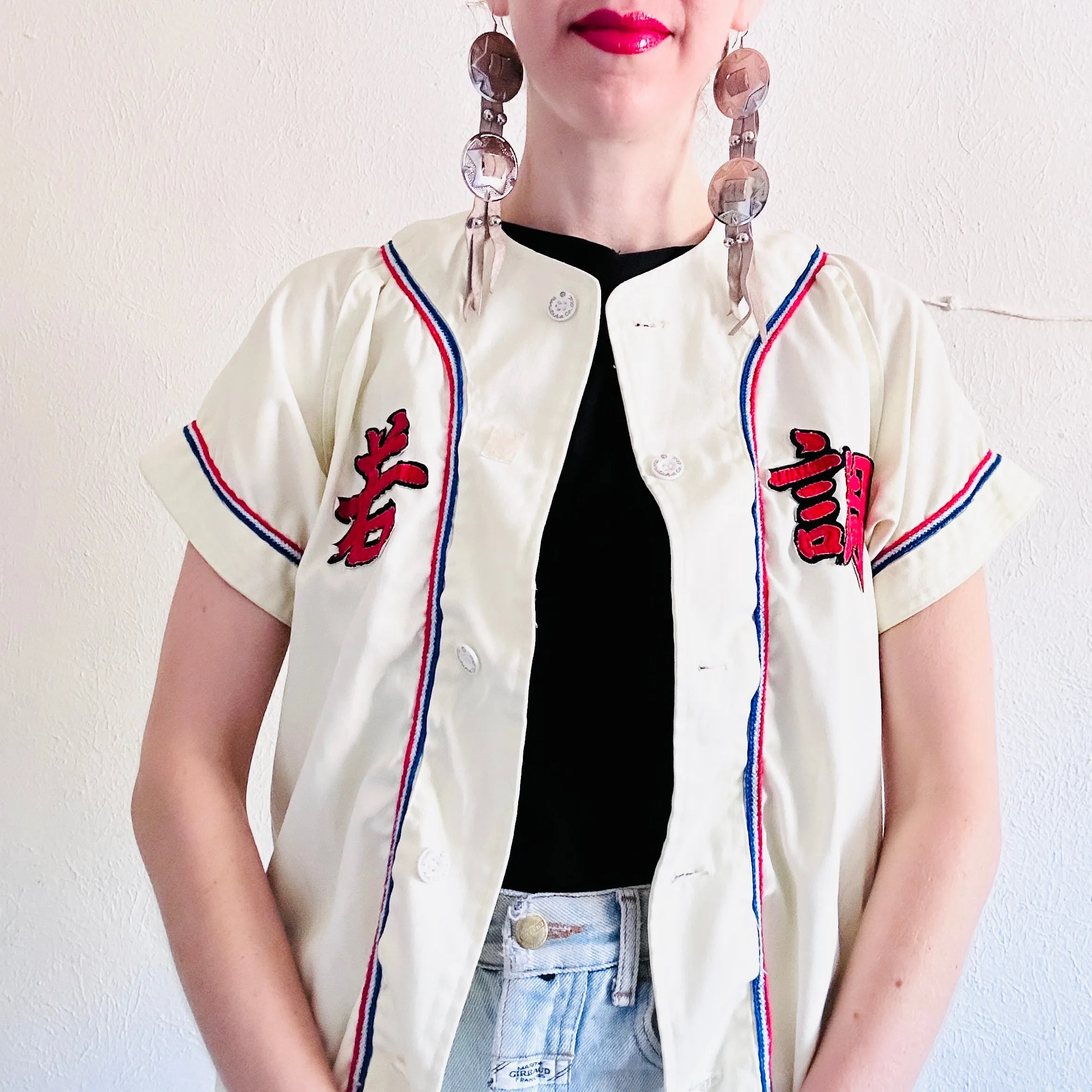 70S VINTAGE JAPANESE BASEBALL JERSEY TOP // SIZE MEDIUM