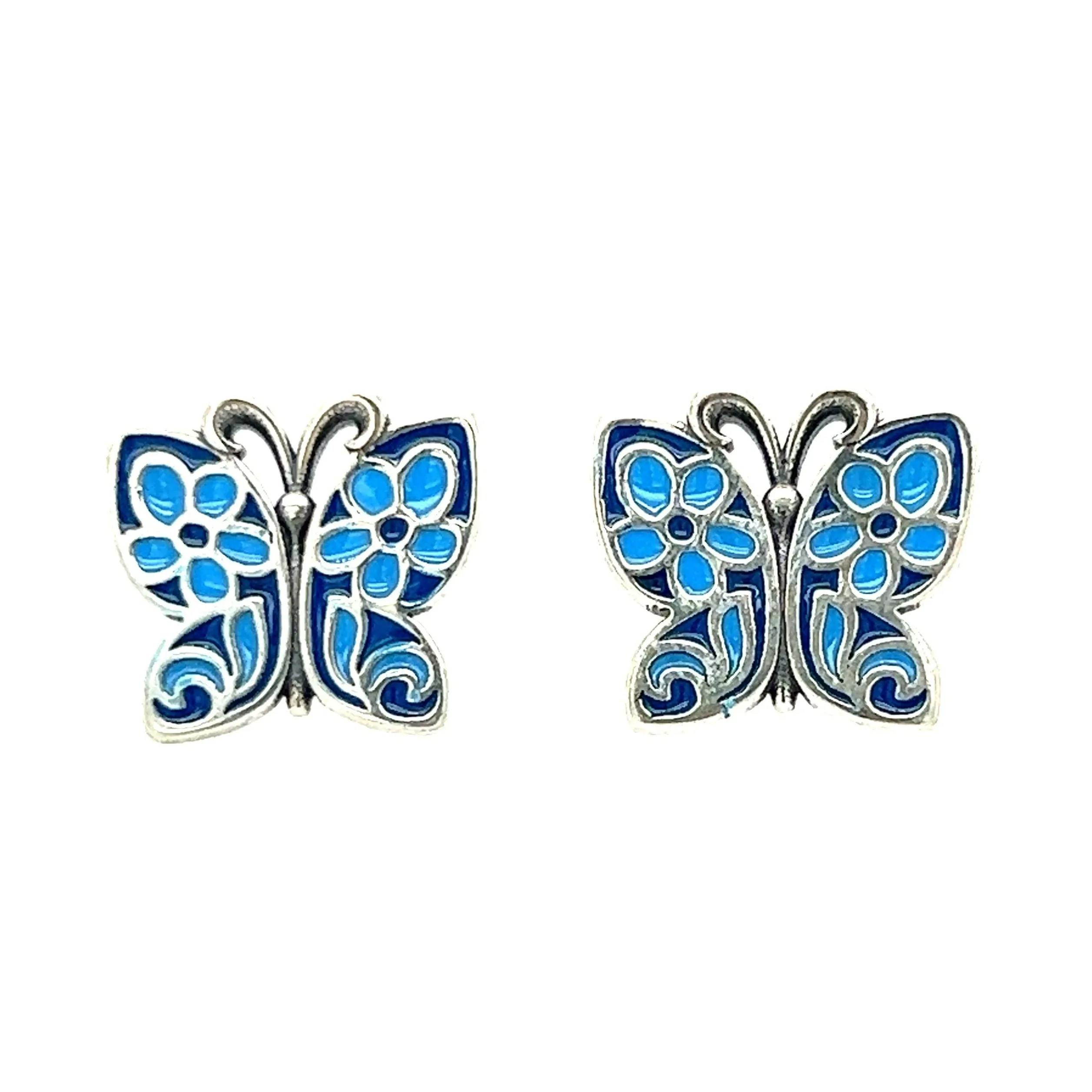 A524 Blue Butterfly Post Earrings