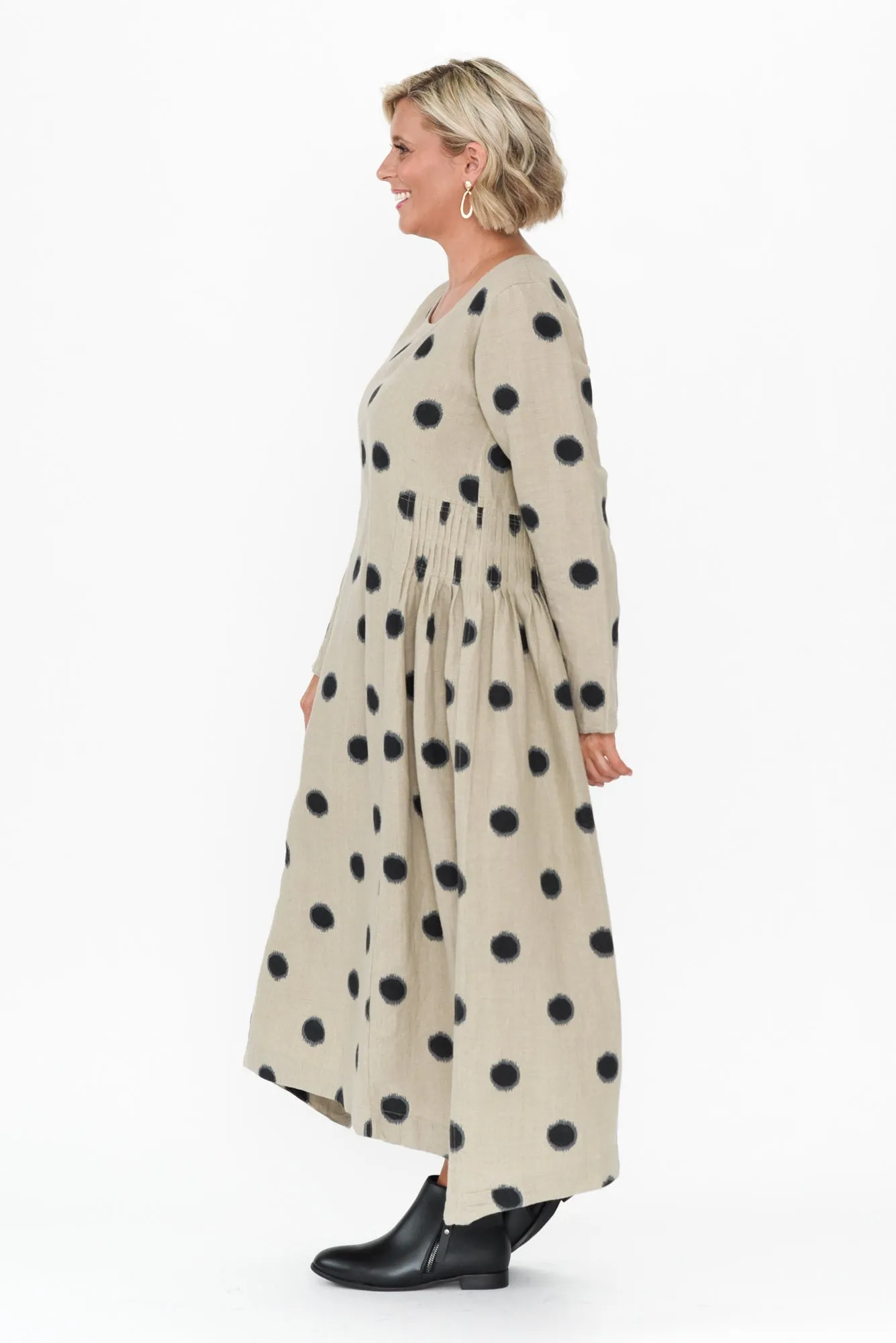 Alpine Navy Spot Cotton Linen Dress