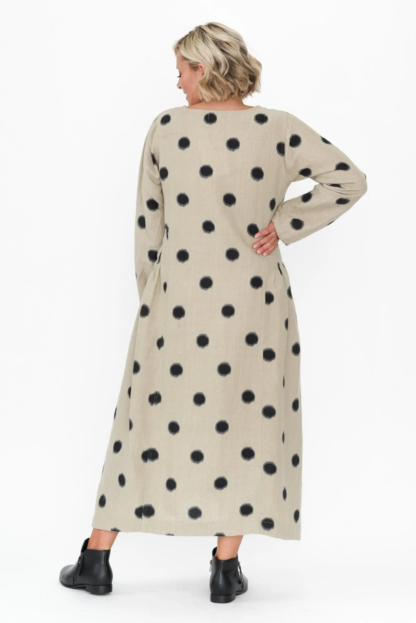 Alpine Navy Spot Cotton Linen Dress