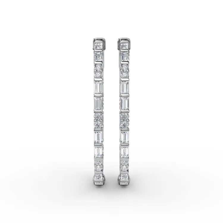 Alternating Emerald and Round Diamond Hoop Earrings