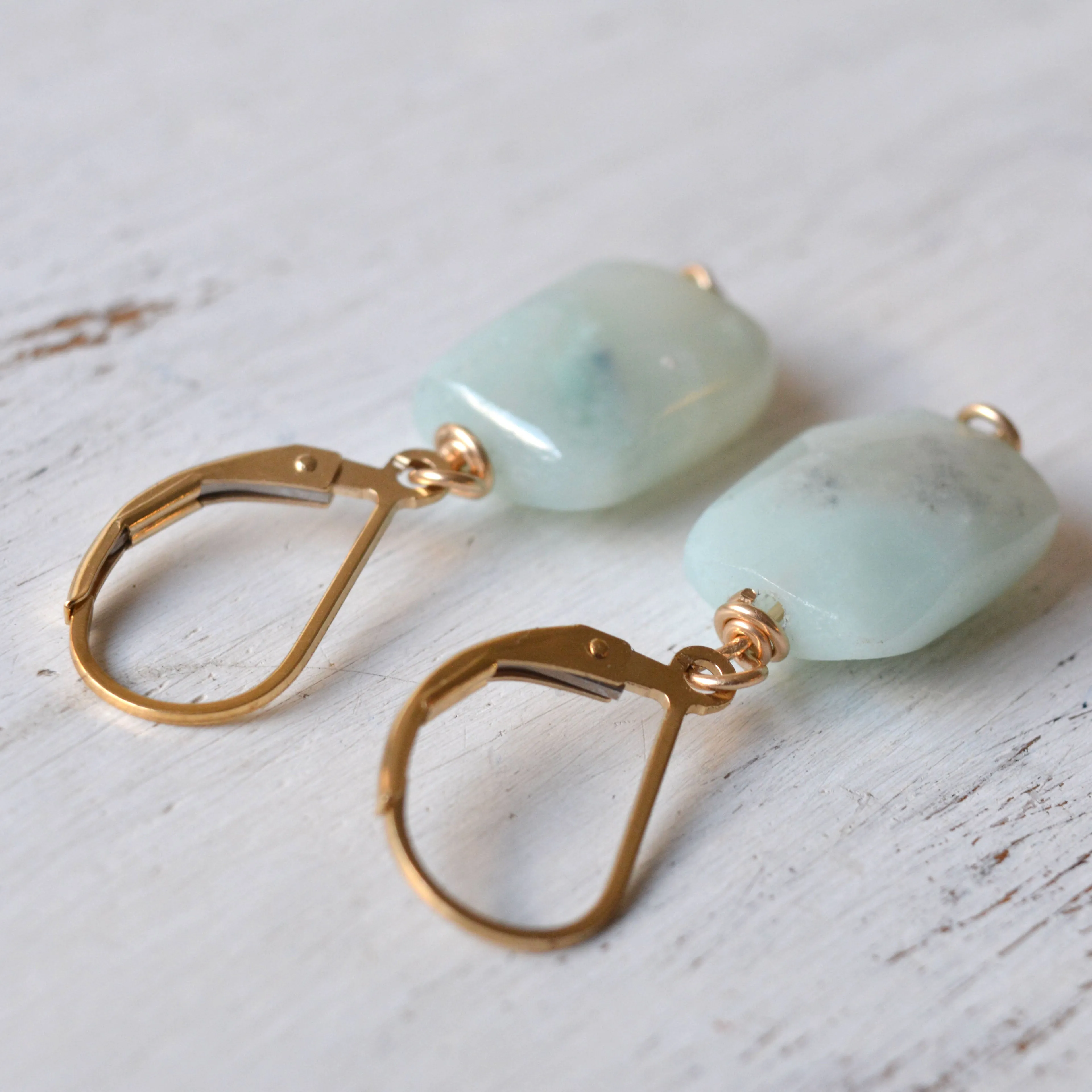 Amazonite Earrings Dangle Green Mint Stone 14k Gold filled Leverback Closure