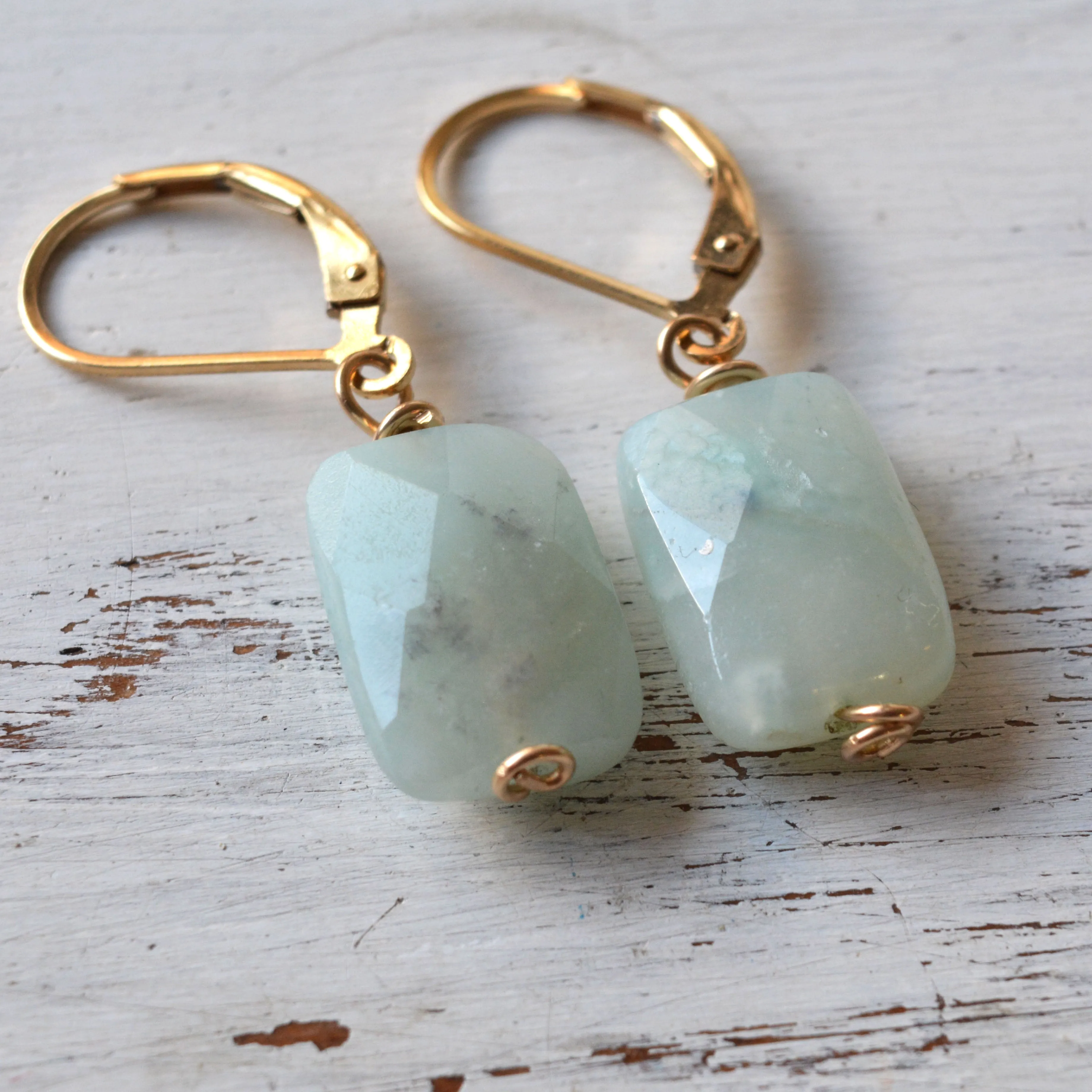 Amazonite Earrings Dangle Green Mint Stone 14k Gold filled Leverback Closure