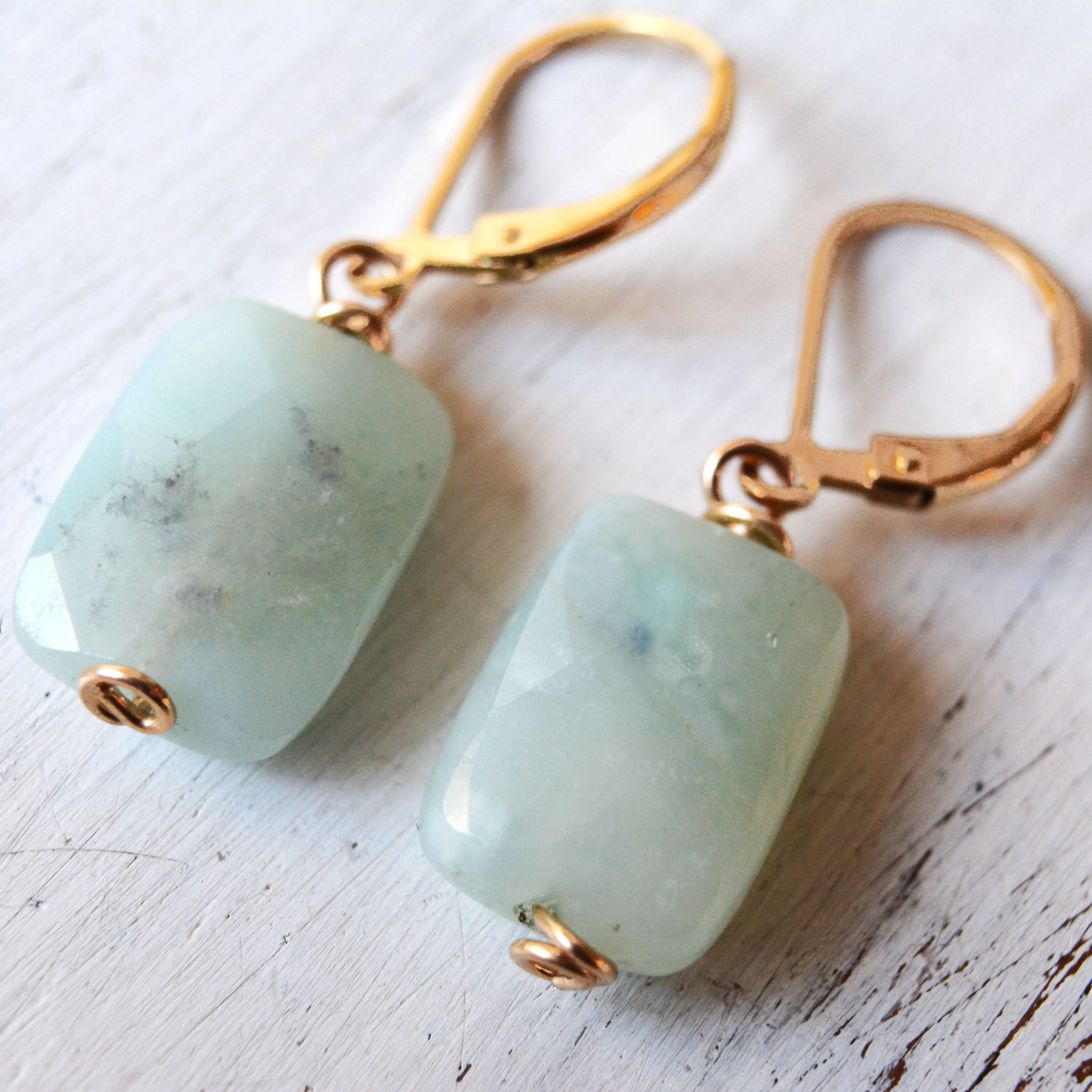 Amazonite Earrings Dangle Green Mint Stone 14k Gold filled Leverback Closure