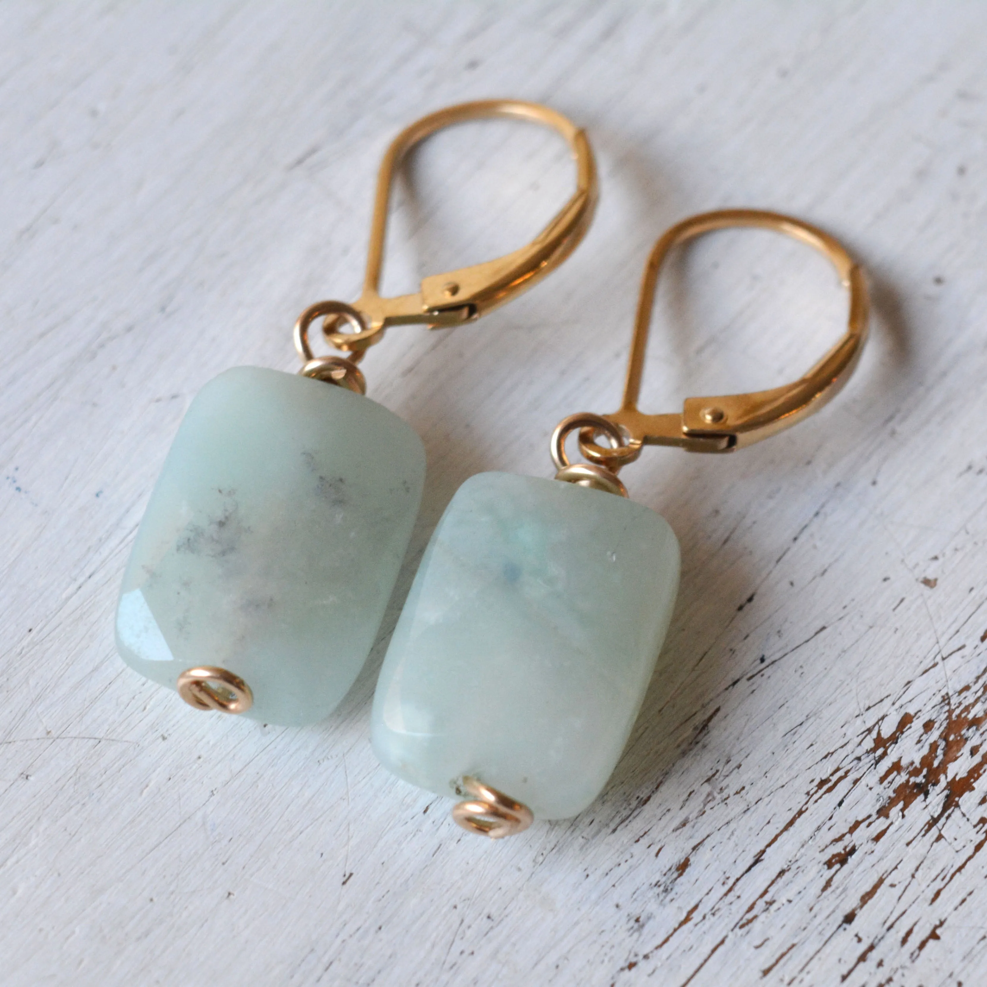 Amazonite Earrings Dangle Green Mint Stone 14k Gold filled Leverback Closure