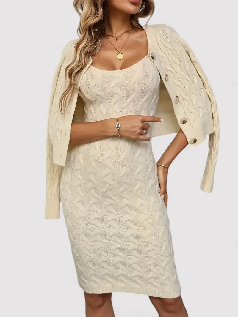 Ancien | Elegant Cable Knit two-piece set Cami Dress with Vest