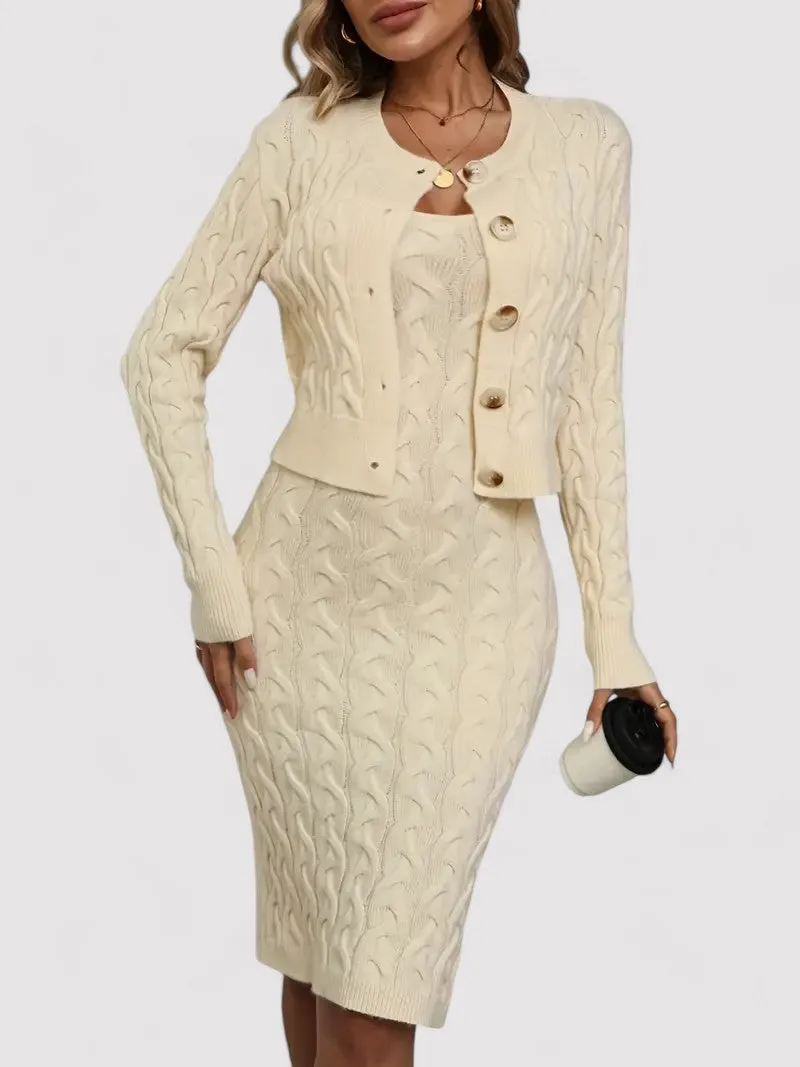 Ancien | Elegant Cable Knit two-piece set Cami Dress with Vest
