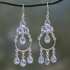 Azure Elegance Blue Topaz Handcrafted Sterling Silver Chandelier Earrings