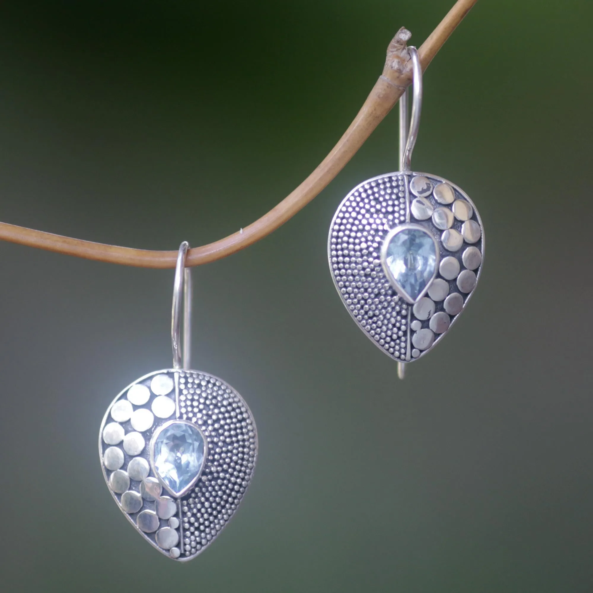 Azure Sincerity Balinese Fair Trade Silver and Blue Topaz Earrings