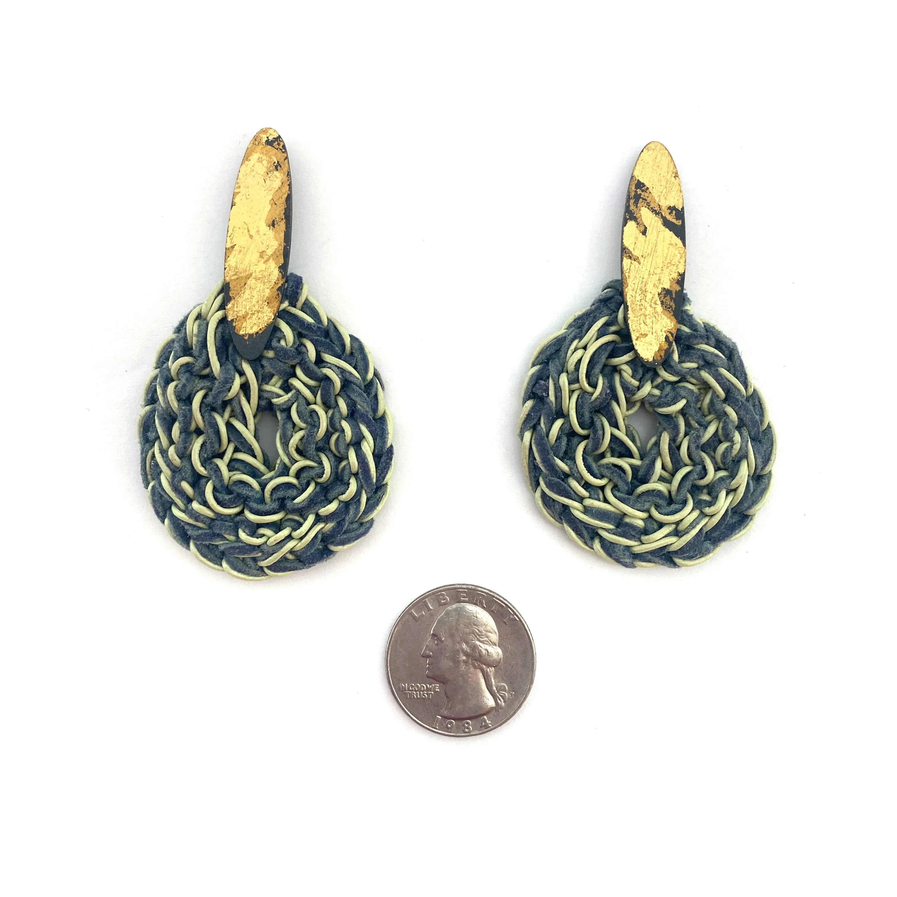 Blue and Green Knit Medallion Drops