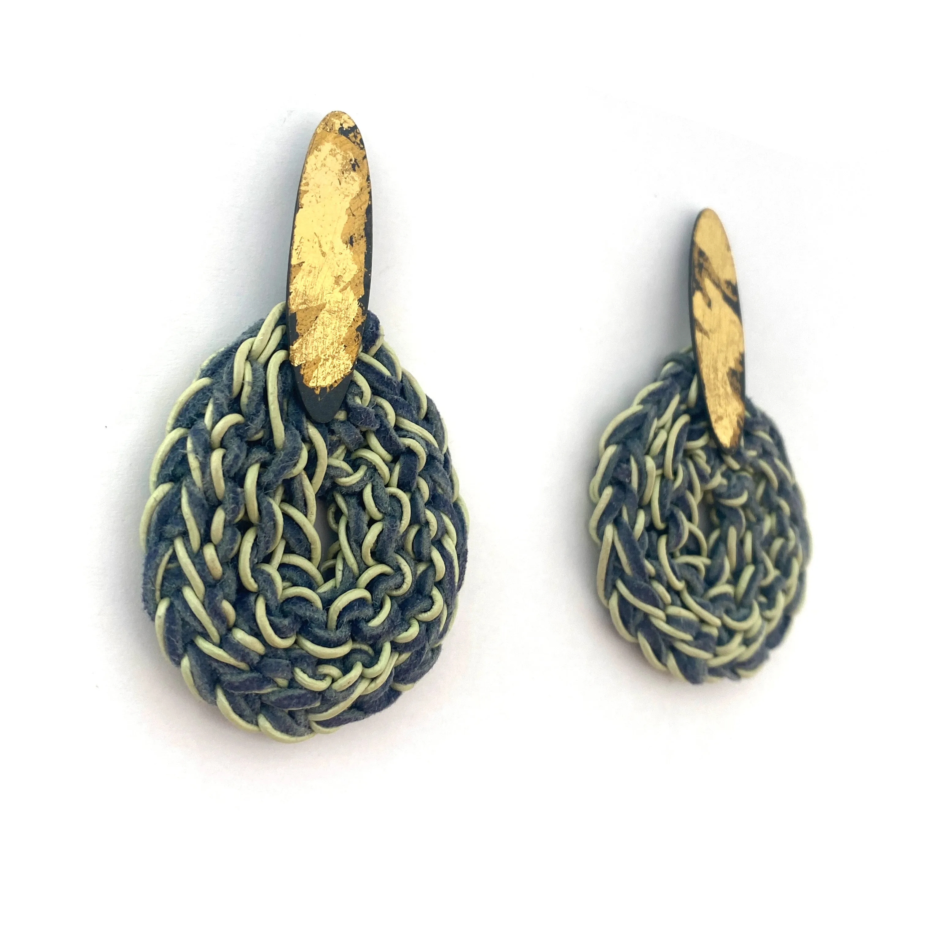 Blue and Green Knit Medallion Drops