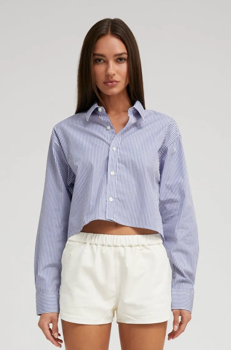 Blue Striped Cropped Button Down