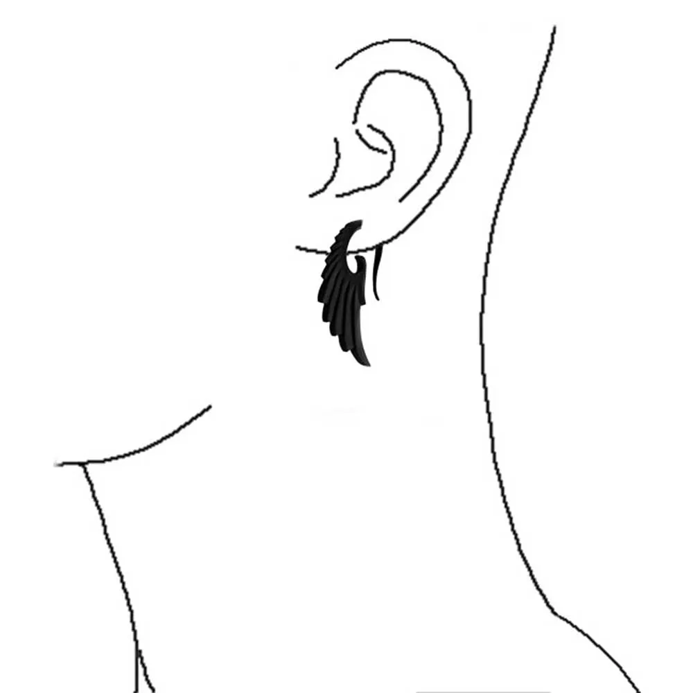 Boho Goth Biker Ear Cuff Cartilage Angel Wing Feather Black Bone Earring 1 Piece