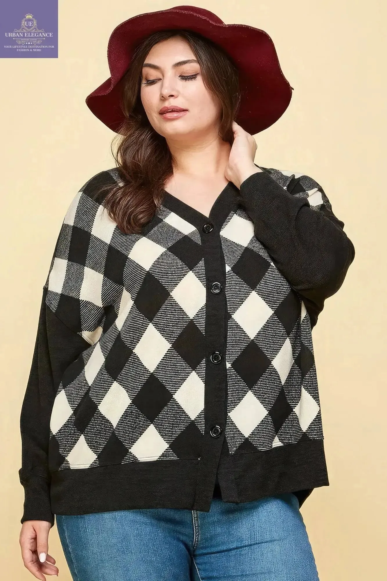 Buffalo Plaid Knit Oversize Cardigan