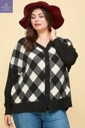 Buffalo Plaid Knit Oversize Cardigan