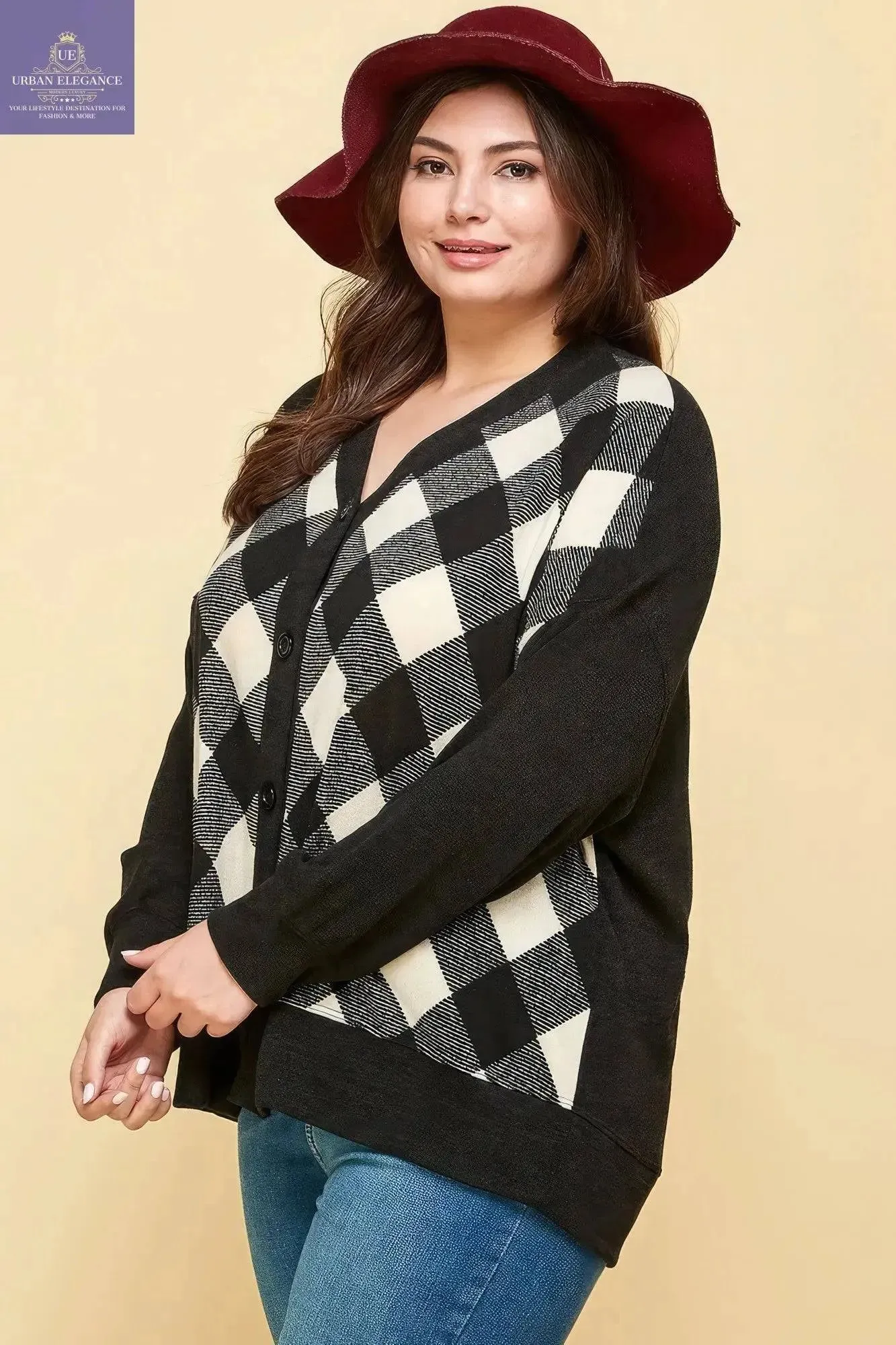Buffalo Plaid Knit Oversize Cardigan