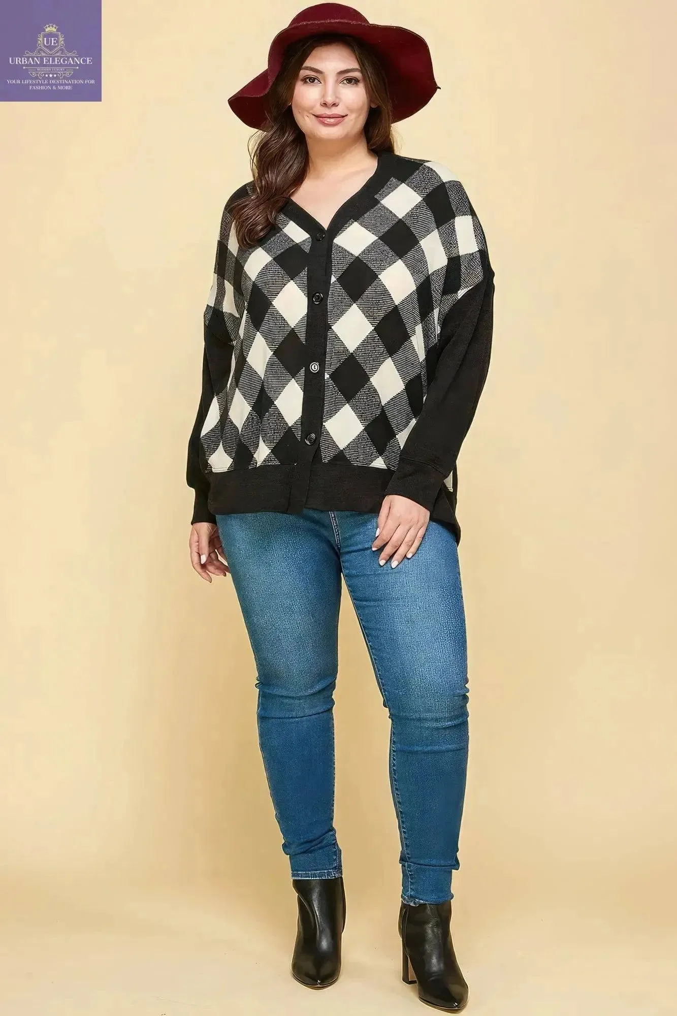 Buffalo Plaid Knit Oversize Cardigan