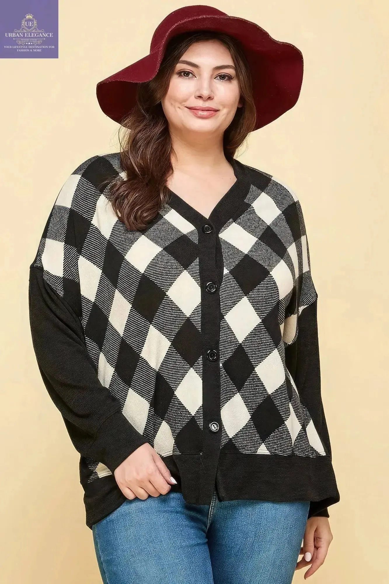 Buffalo Plaid Knit Oversize Cardigan