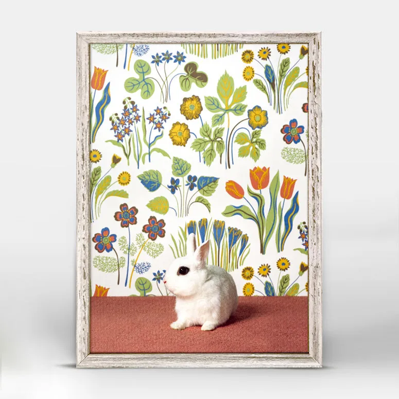 Bunny On Floral Pattern Mini Framed Canvas