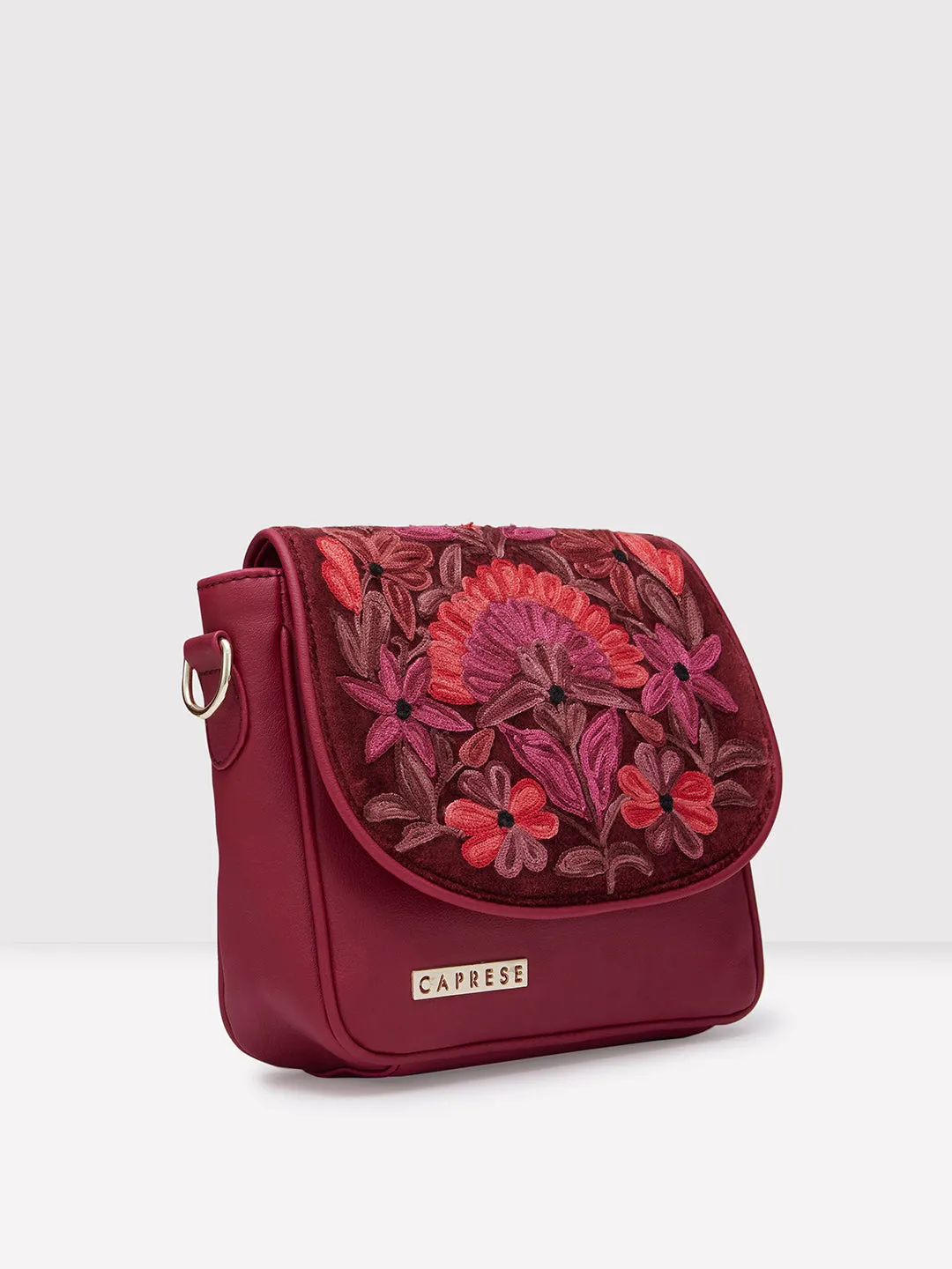 Caprese Tresna Embroidery Large Sling  Handbag Maroon