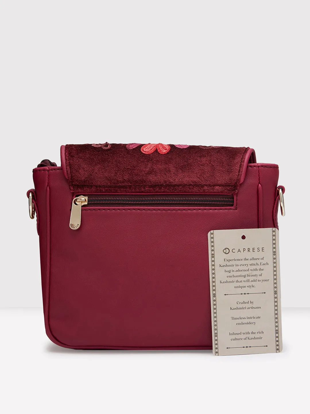 Caprese Tresna Embroidery Large Sling  Handbag Maroon