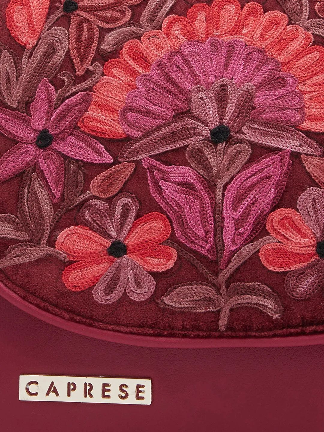 Caprese Tresna Embroidery Large Sling  Handbag Maroon