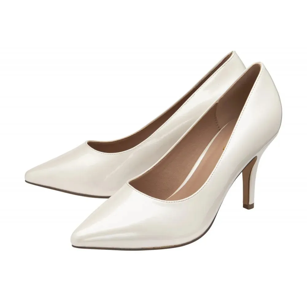 Clean and Crisp White Patent Mid Heel Court Shoes