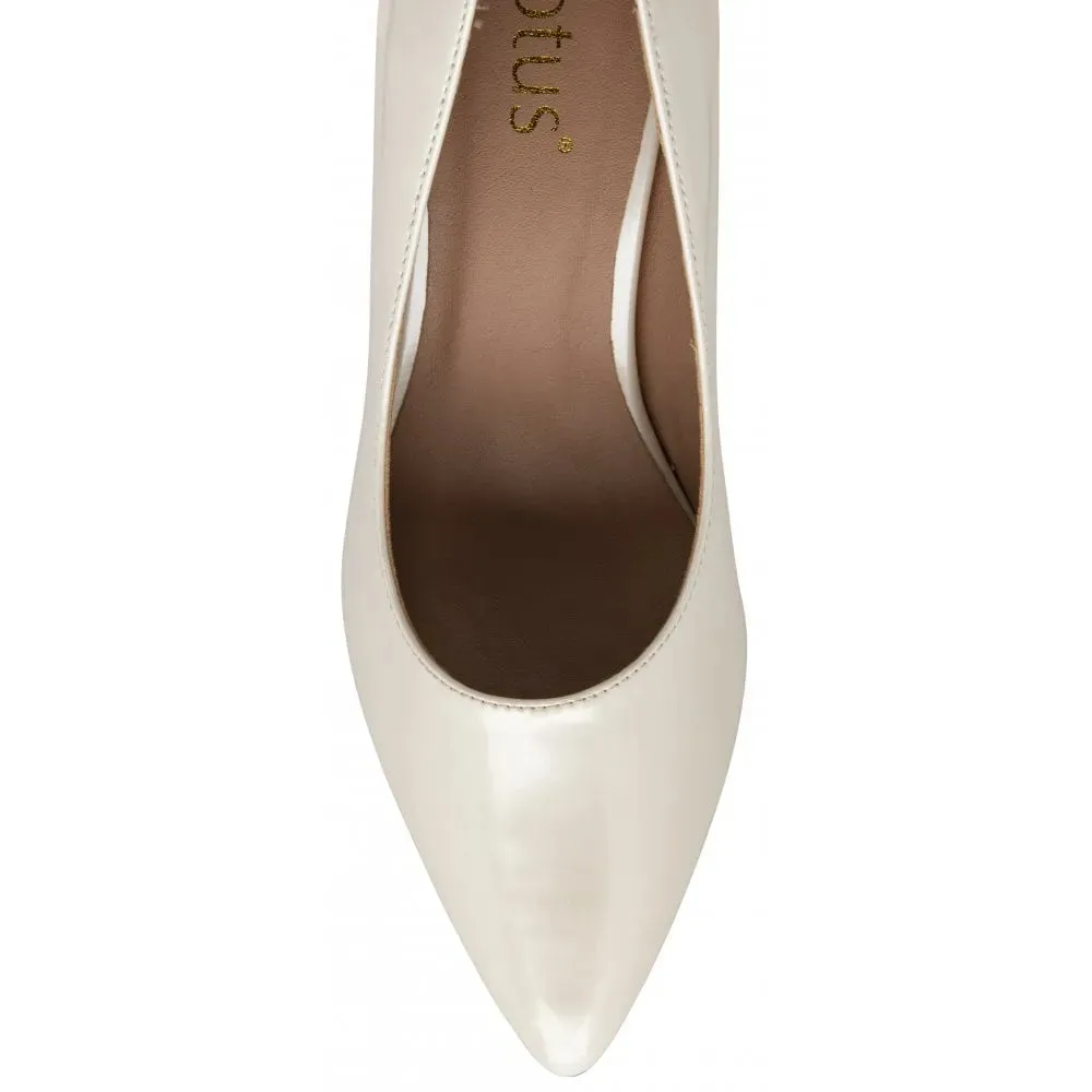 Clean and Crisp White Patent Mid Heel Court Shoes