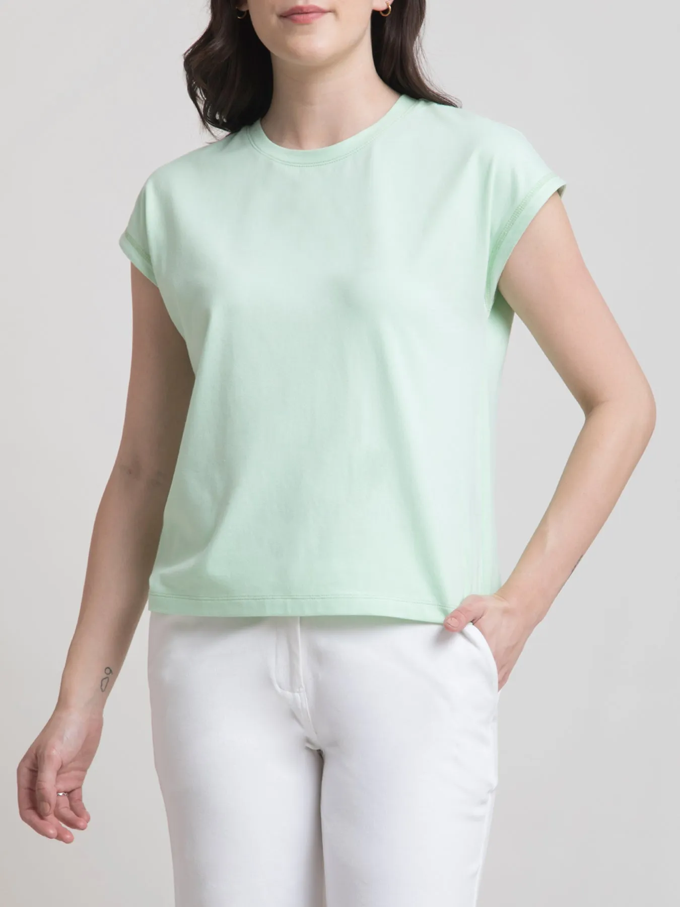 Cotton Round Neck Knitted T Shirt - Mint Green