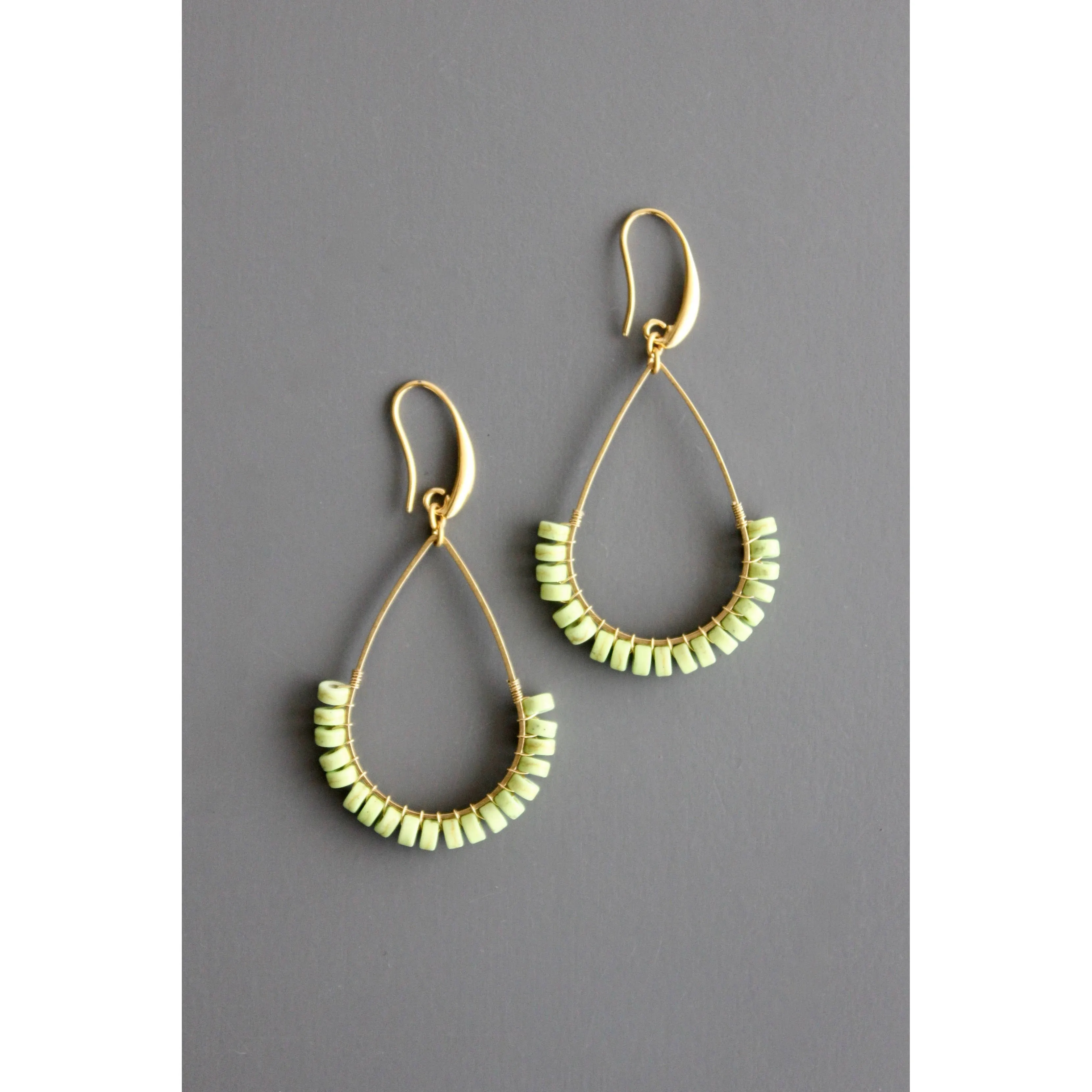 David Aubrey Mint Green Teardrop Wire Wrapped Earrings