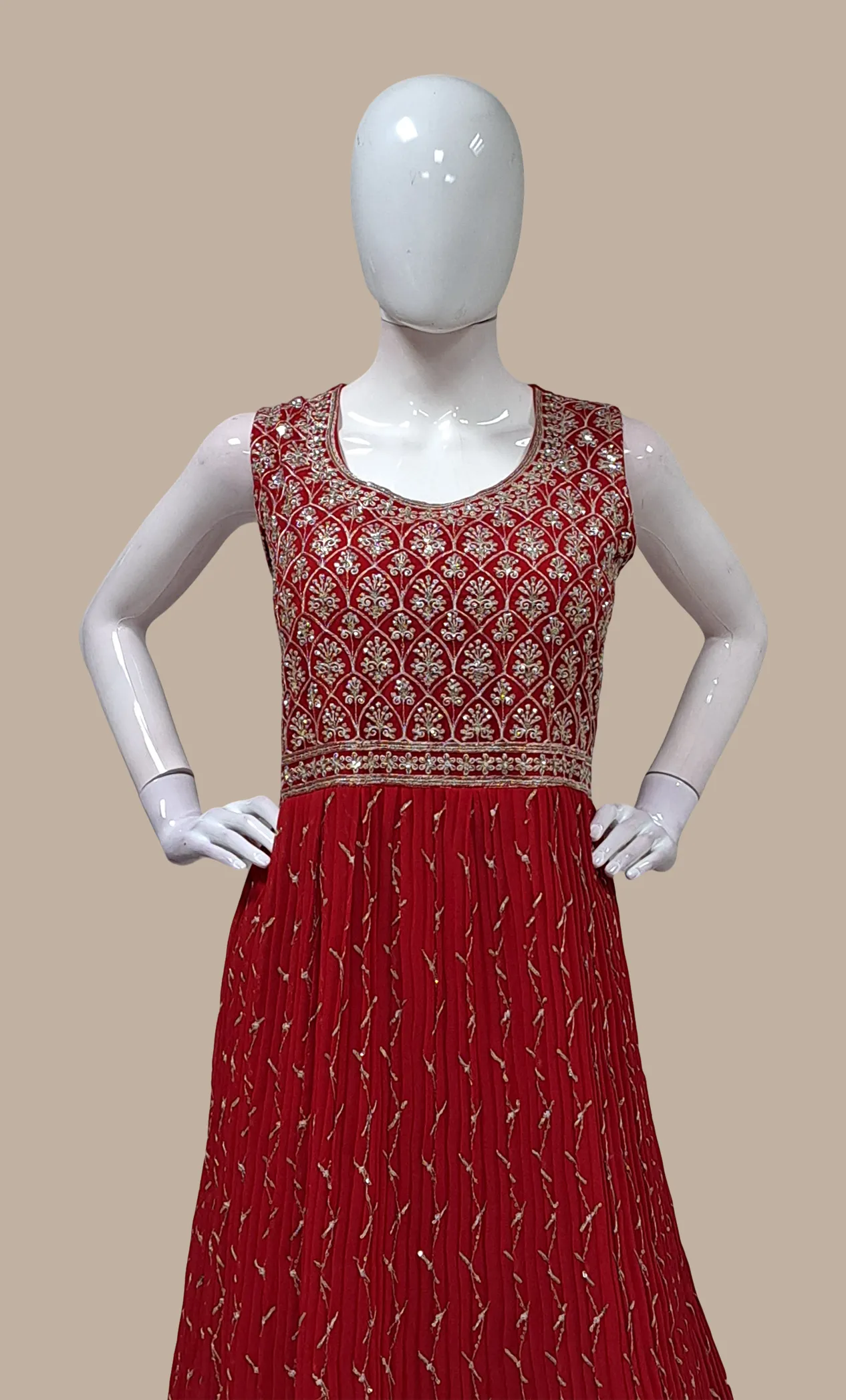 Deep Red Embroidered Gown & Dupatta