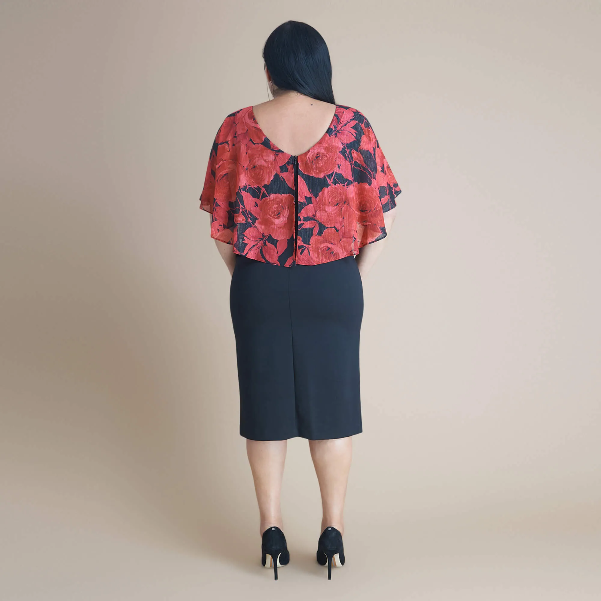 Elsa Red Floral Metallic Capelet Dress
