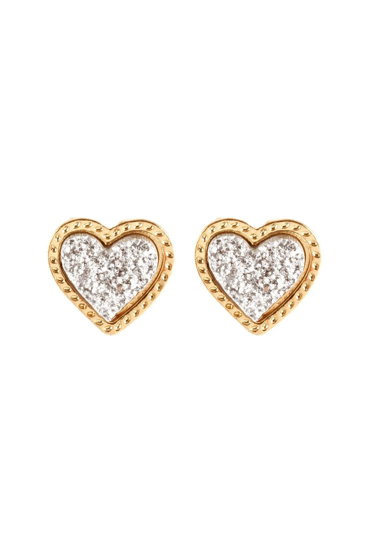 Fe5479 - Metal Druzy Heart Valentine Post Earrings