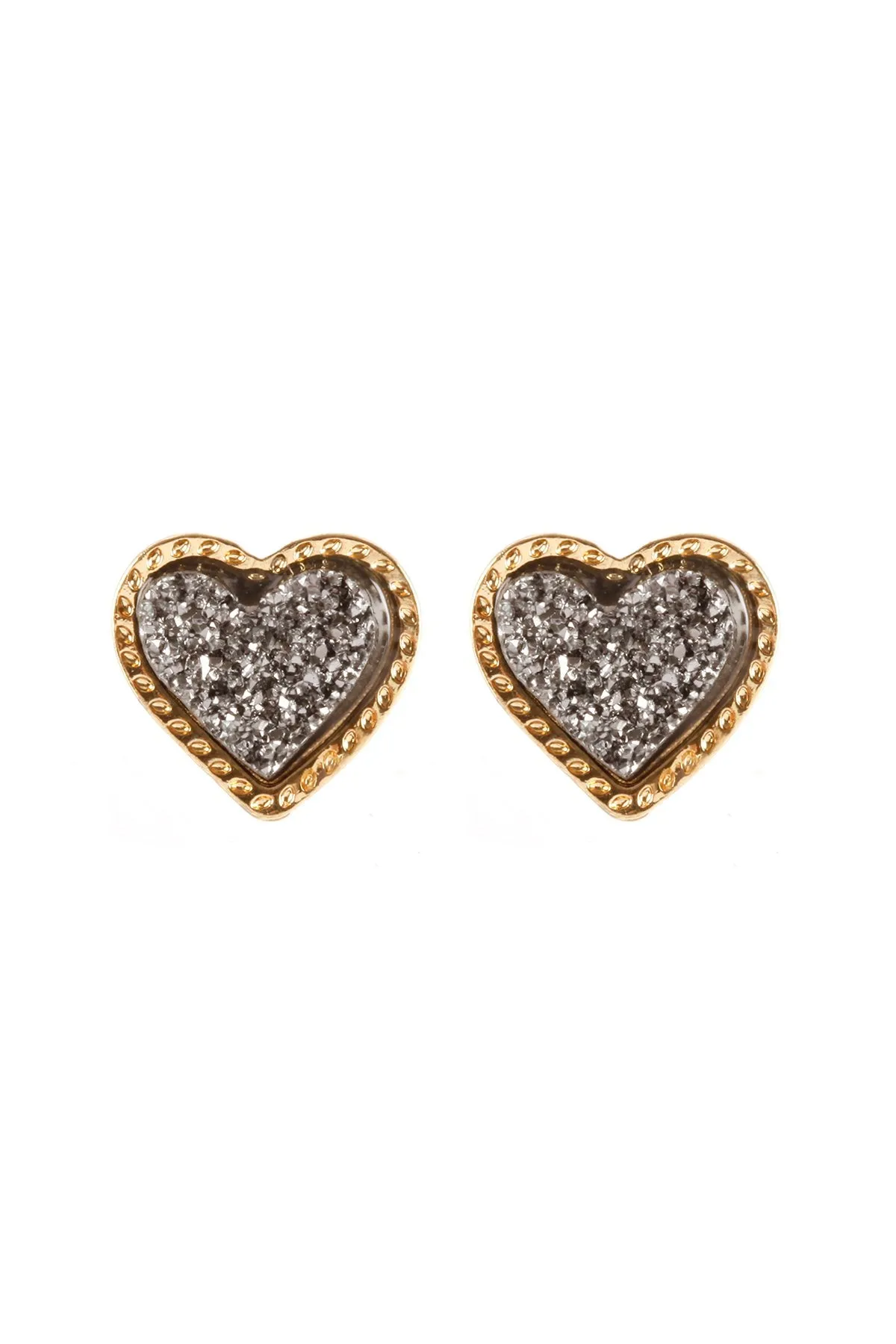 Fe5479 - Metal Druzy Heart Valentine Post Earrings