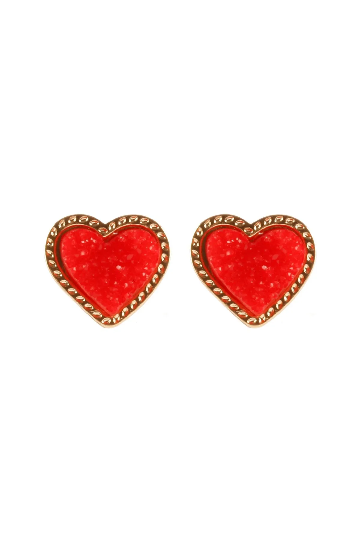 Fe5479 - Metal Druzy Heart Valentine Post Earrings