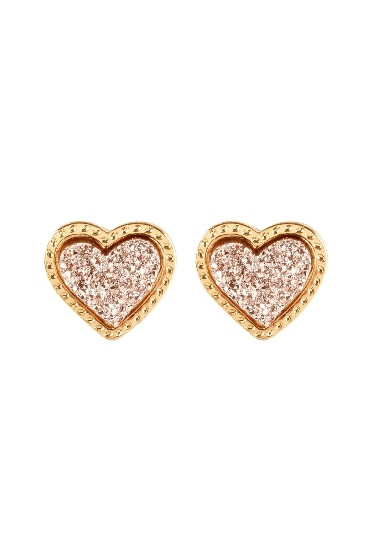 Fe5479 - Metal Druzy Heart Valentine Post Earrings