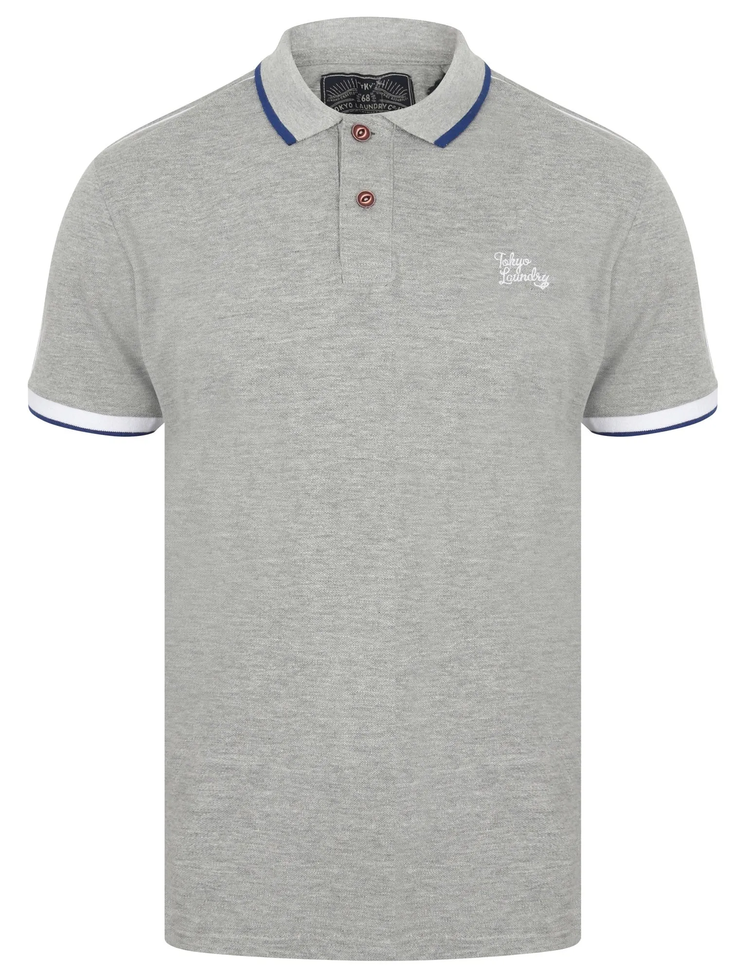 Finley Point Cotton Polo Shirt with Tape Detail In Light Grey Marl - Tokyo Laundry