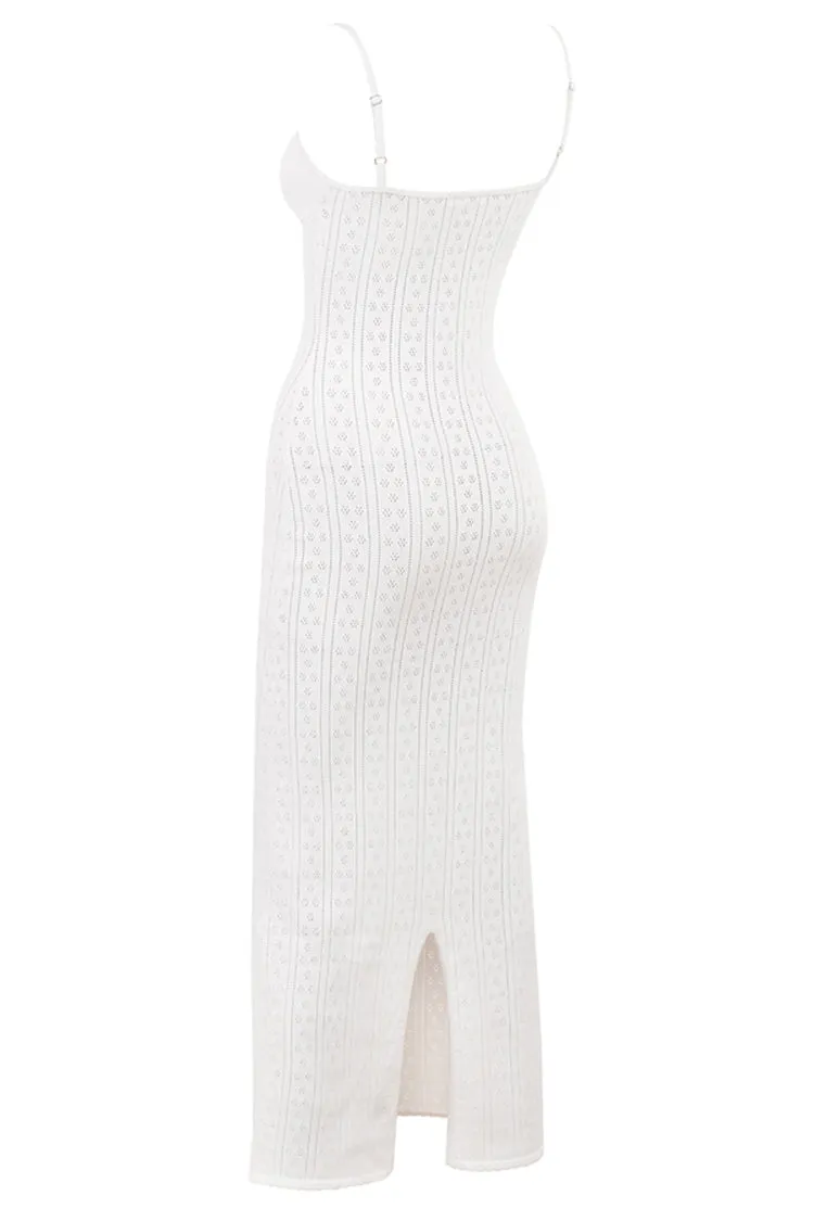 Flytonn- Myla White Knit Maxi Dress