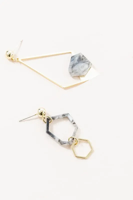 Geometric Harmony Mismatched Drop Earrings