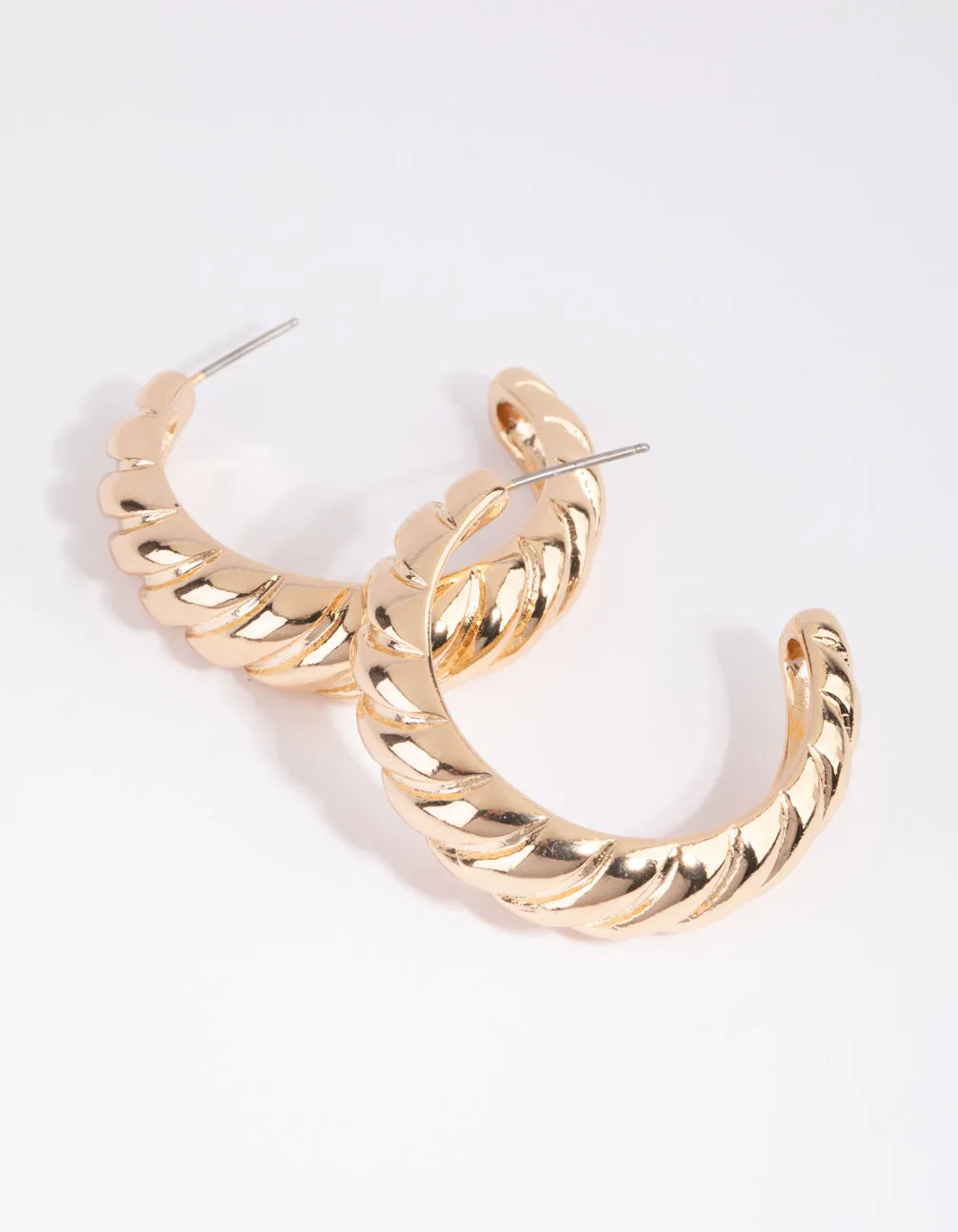 Gold Croissant Twist Hoop Earrings