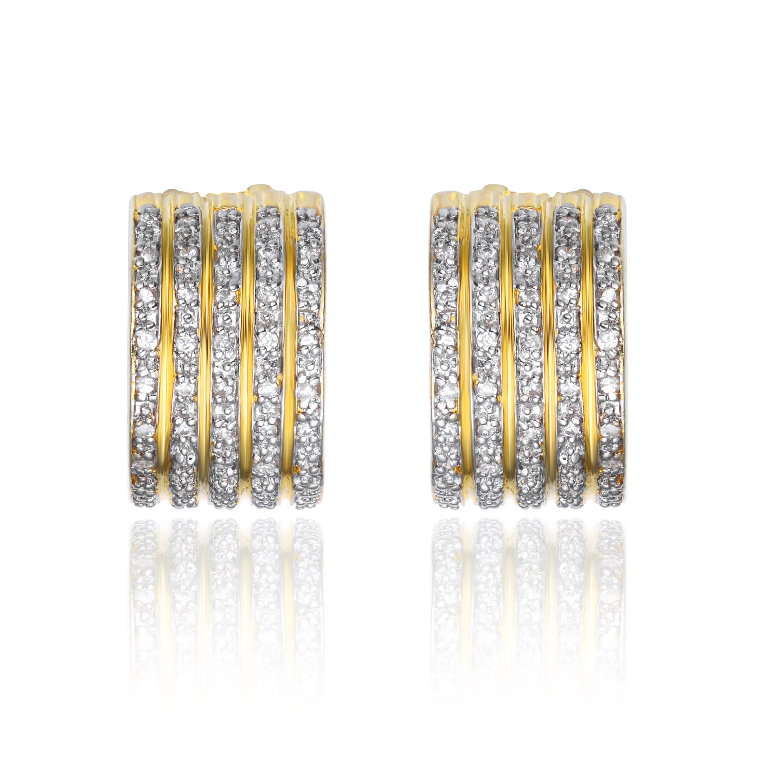 Gold Overlay Cubic Zirconia Striped Earrings